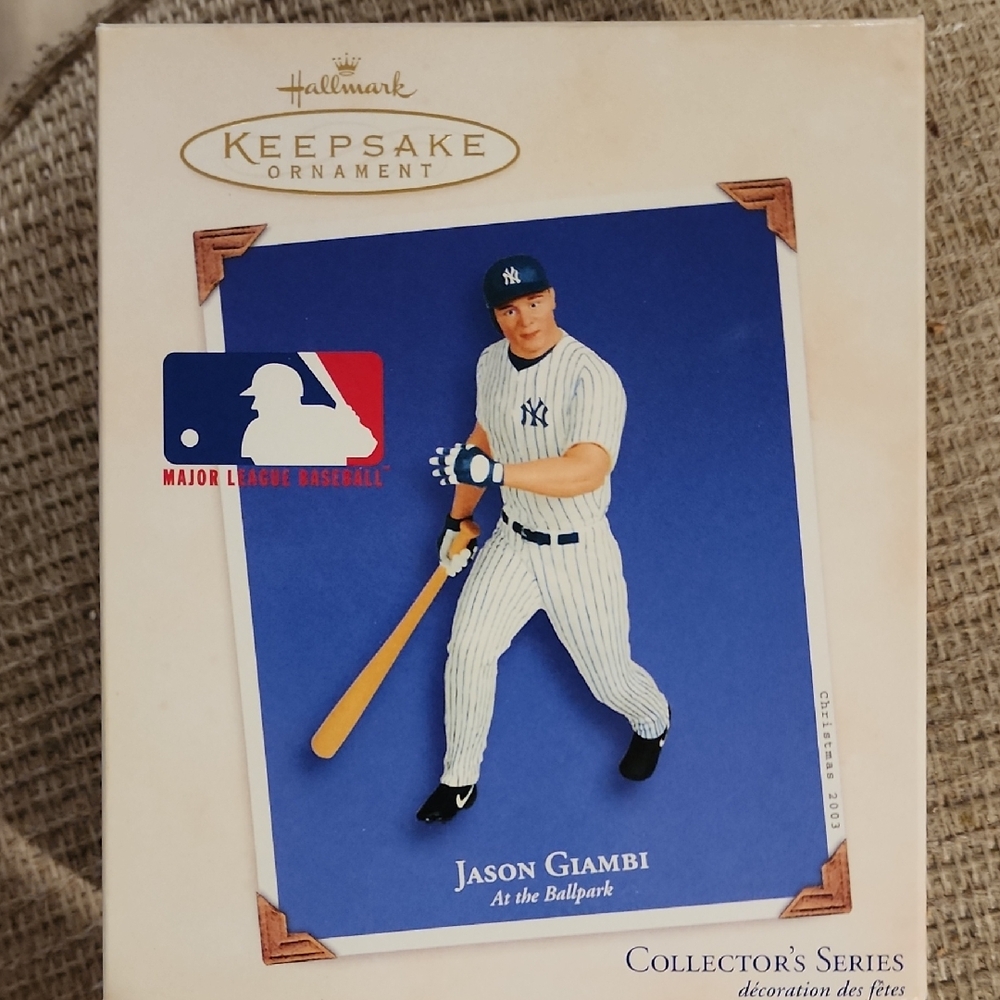 Hallmark Keepsake Baseball Player Ornament in Blue and White JASON GIAMBI